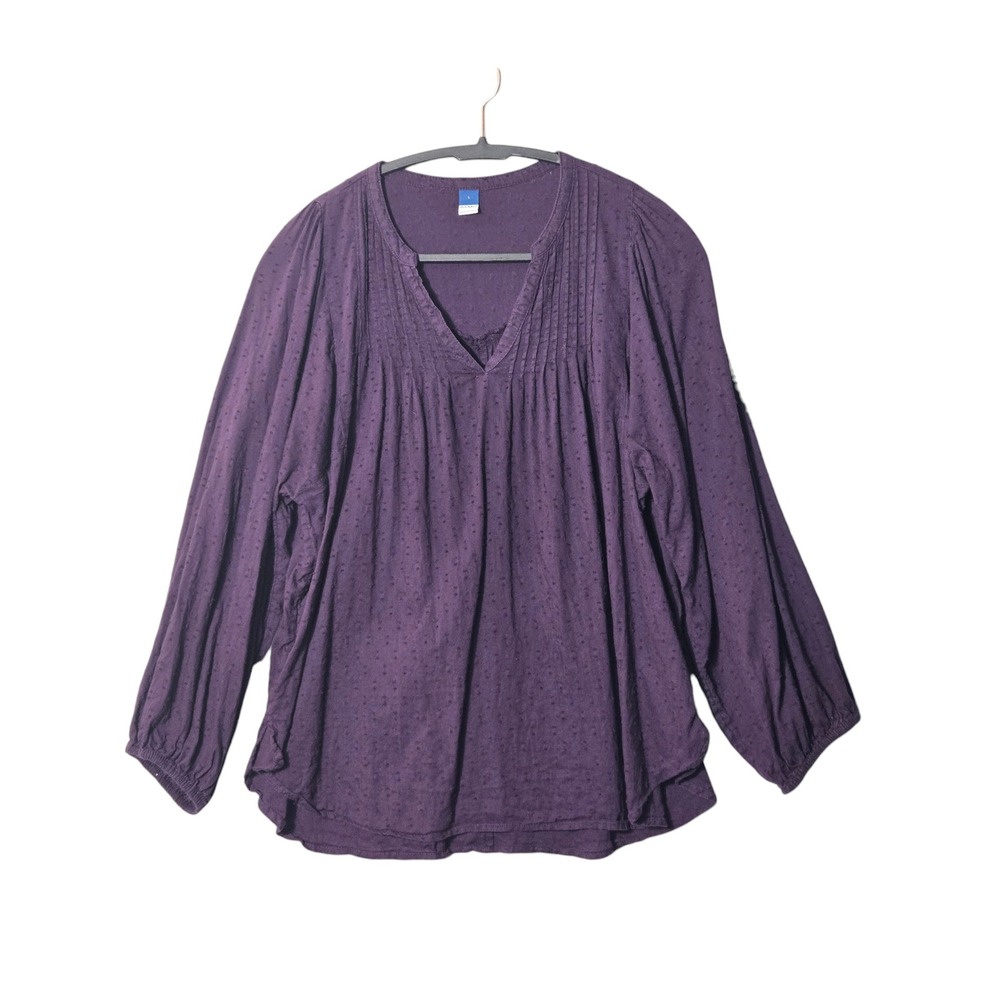 Old Navy Clip Dot Pintuck Split Neck Balloon Sleeve Peasant Blouse Purple L Boho